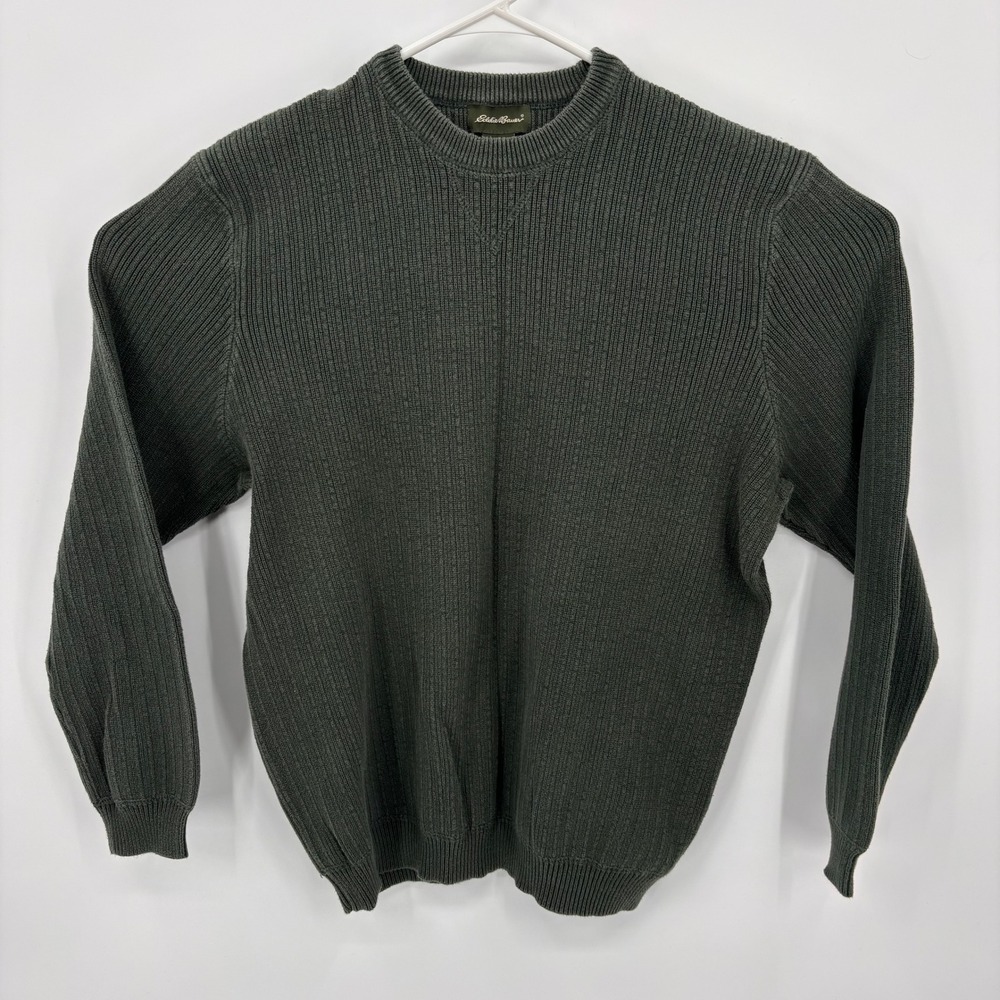 Eddie Bauer Sweater Mens XL Green Excellent Ribbed Knit Cotton Crewneck